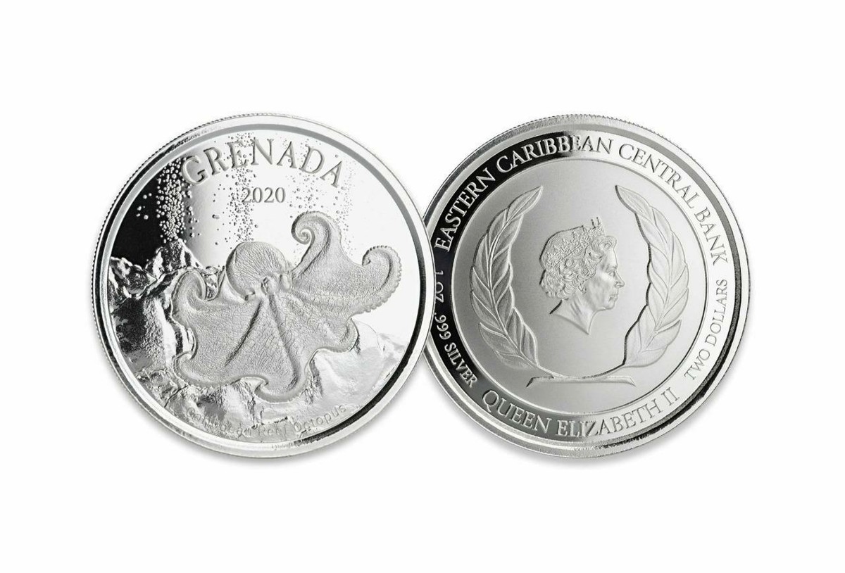 グレナダ 1オンス銀貨(2020年,タコ) ② 2020 1 oz .999 Silver
