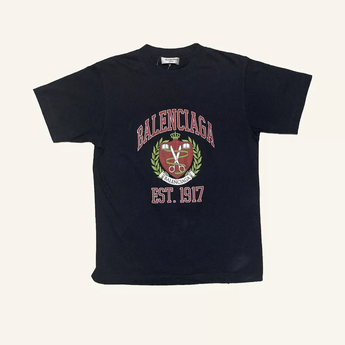 New Balenciaga College Crest Logo T-Shirt Navy Size XS $575