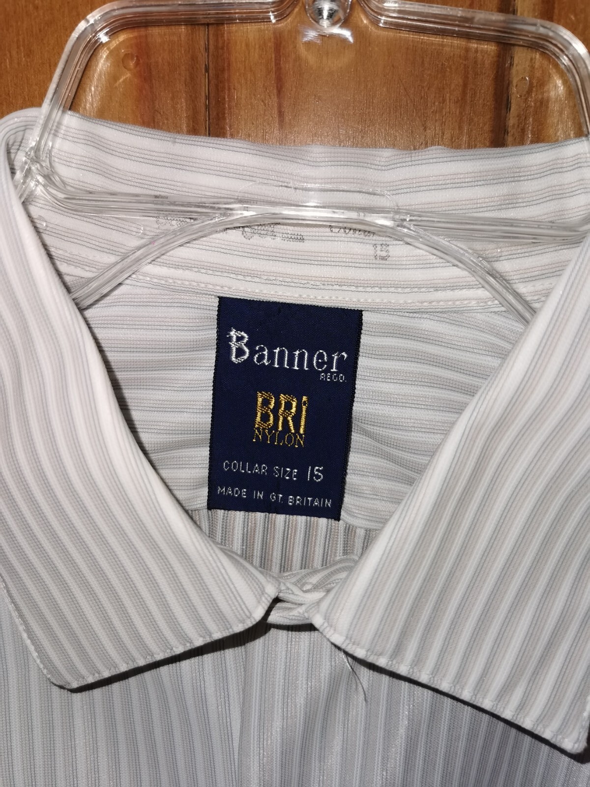 Banner BriNylon Vintage Mens Shirt 15" White With Lilac & Grey Pinstripe eBay