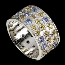 925 Sterling Silver Ring Round Tanzanite Sapphire Dia Cut Gemstone Jewelry 6.5