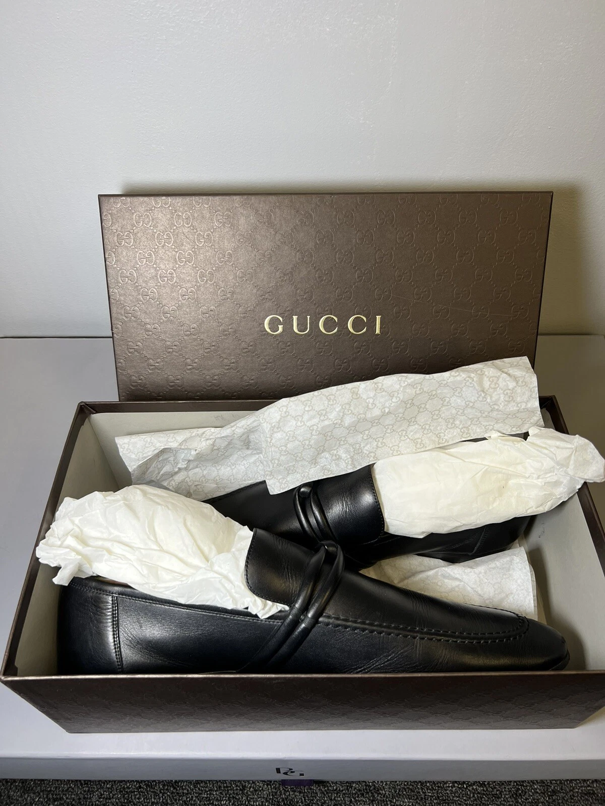 Chaussures habillées homme en cuir noir Gucci 121471 taille 15,5 US excellentes + boîte