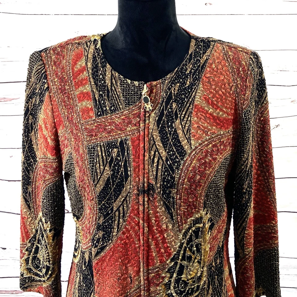 Joseph Ribkoff Jacket Women’s 8 Red/Brown Full Zip Long Sleeves - Image 2 of 4