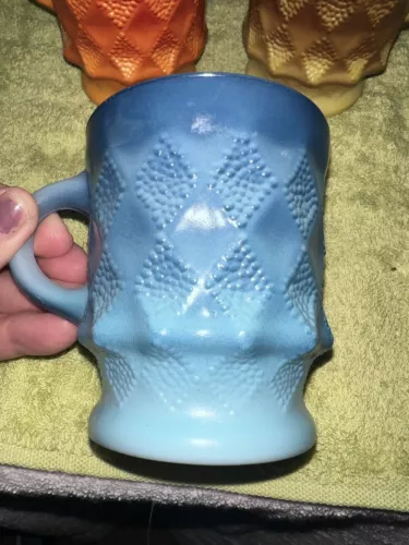 Anchor Hocking Fire King Kimberly BLUE OMBRÉ Mug Cup Diamond Pattern 60's-70's