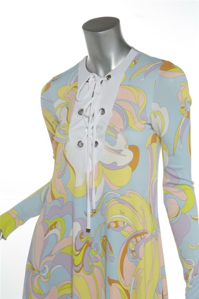 Robe Midi Emilio Pucci Imprimé à Lacets Jaune - Taille 38/S - Neuve Avec étiquettes