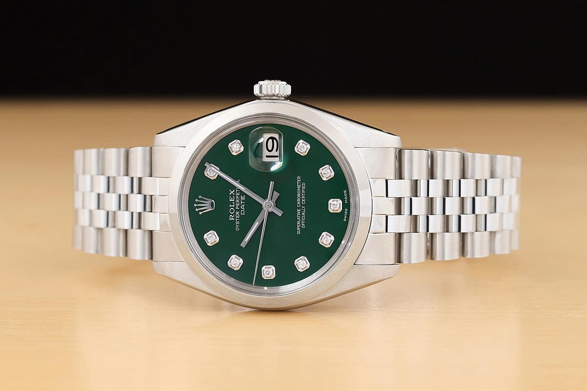 ROLEX OYSTER PERPETUAL DATE 1500 GREEN DIAMOND DIAL STAINLESS