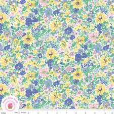 Riley Blake FLOWER SHOW SUNRISE 4775726F Blue Yellow Floral LIBERTY Quilt Fabric