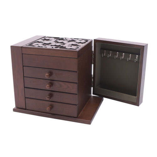 5 Schichten Koffer Vintage groß Schmuck Organizer Holz Aufbewahrungsbox mit 4 Schubladen - Bild 18 von 24