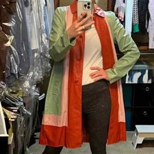 Colorblock Lam Leather Trench Coat From Valentino $6850 Retail Size 6 Pink/red