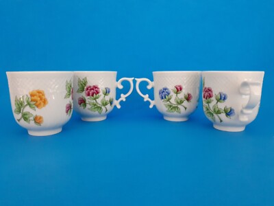 Hollohaza Set Of 4 Cups #245 Fine Hungarian Porcelain Floral 2 1/2
