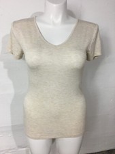 Zenana Outfitters T Shirt Women's Sz. L Short Sleeve V Neck Light Tan Stretch