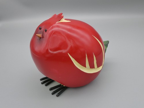 Anthropomorphic Apple Bird Figurine Chubby Cardinal Carved Red Fruit Figural 6" - Picture 6 of 12