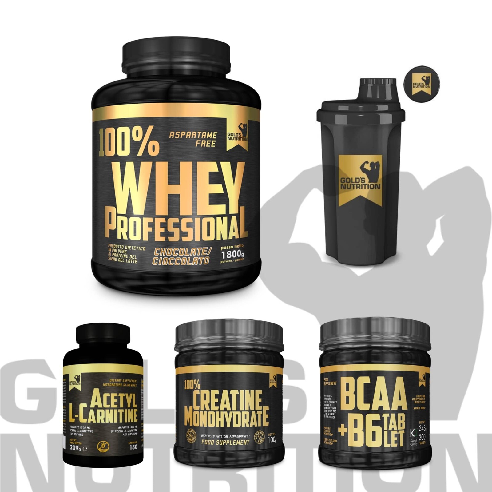 Kit Trasformazione Gold's Nutrition: Proteine, BCAA e Creatina + Shaker