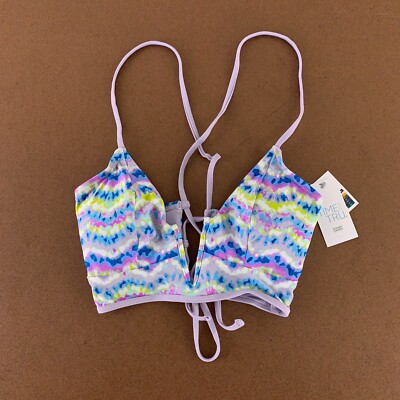 Time & Tru Women's Small 4-6 Purple Print V Wire Strappy Bikini Swim Top NWT