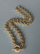 Gold Chunky Chain Necklace with T-Bar Fastening Pave CZ Clasp Choker