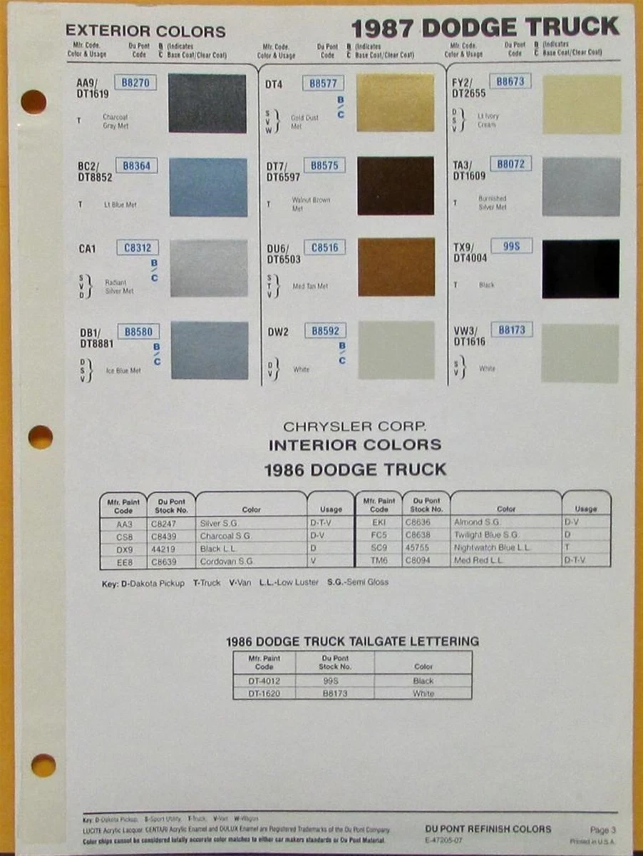 Dodge All Model Paint Codes And Color Chart, Chips Oem, 43 OFF