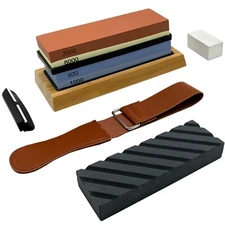 9PCS Knife Sharpening Stone Set Grit 400/1000 & 3000/8000 Whetstone Sharpener