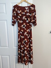 Nine West Women's Belted Short Sleeve Floral Fit and Flare Midi Dress Size 14