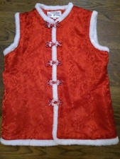 CHINESE Red Embroidered Dragon Brown Silk Vest Traditional size 5 T Big Boys NEW