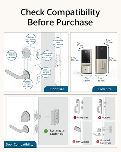 eufy C210 Smart Lock Wi-Fi Deadbolt Keyless Entry Door Lock Touchscreen Keypad - Picture 5 of 6