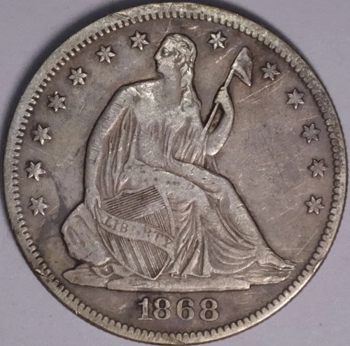 1868 Seated Liberty Half Dollar VF-EF / High Grade / Rare Date / Light Scratches