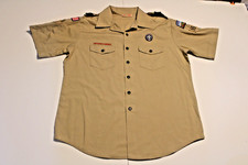 Boy Scouts of America BSA Men's Shirt Tan X-Large XL Sewn Patches Short Sleeve