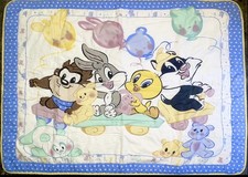 Vintage Baby Looney Tunes Crib Blanket Bugs Bunny Tweety Taz Sylvester 42x31.5