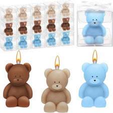 15 Bear Baby Shower Candles - 15 Pcs Favors in Light Brown, Dark Brown, Blue