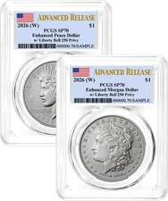 2026 (W) Enhanced Uncirculated Silver Morgan & Peace Dollar Set PCGS SP70 AR
