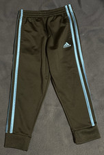 Adidas Boys Black 3-Stripe Blue Logo 100 Polyester Pants Size 4