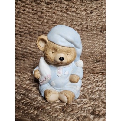 Teddy Bear Figurine Porcelain Baby Sleeping Vintage Night Light, No Cord, Light