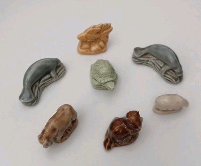 7 VTG Wade Whimsies Figurine Lot Red Rose Tea Beaver Rhino Manatees Turtle Fish 