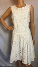 TOMMY HILFIGER ROMANTIC IVORY FLORAL LACE SLEEVELESS FIT & FLARE DRESS SIZE 12