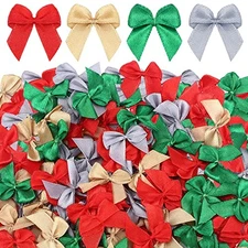 Syhood 150 Pcs Christmas Mini Bow Tiny Twist Tie Gold, Silver, Red, Green