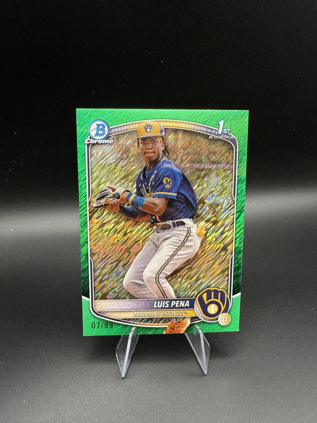 Luis Pena /99 GREEN SHIMMER 2025 Bowman Chrome 1st Refractor Brewers