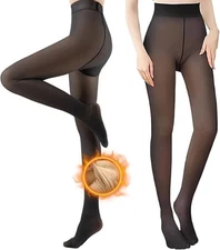 US Women Thermal Lined Translucent Pantyhose Winter Warm Fleece Tights Stockings