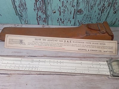 Keuffel & Esser Co N.Y Rechenschieber mit Lupe im passenden Lederetui N4053-3