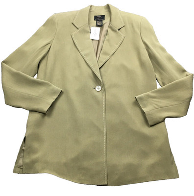 Moda Seta Sandra King Saks Off 5th Womens Silk Blazer Sz S Olive Lined NWT