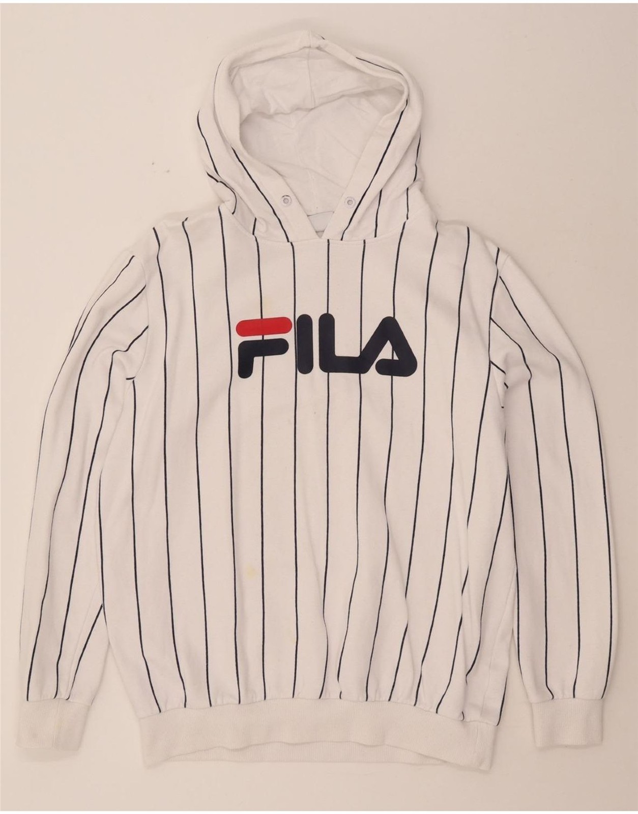 FILA maglione donna oversize grafico con cappuccio UK 14 grande bianco a righe CT06