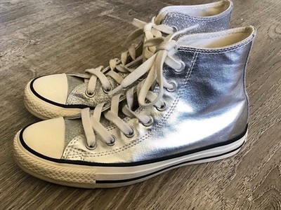 Converse Womens Size 6.5 CTAS Shiny Metal Hi 564869C Silver/Glitter Shoes