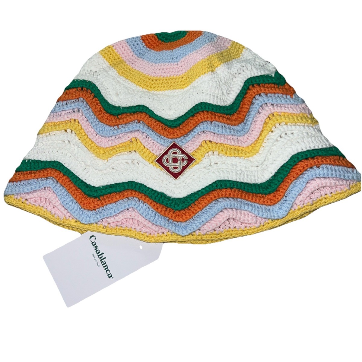 Casablanca Paris Crochet Bucket Hat Multicolor Wavy Knit NEW With
