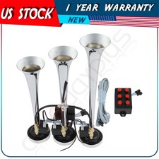 12v Loud Chrome Plated Triple Trumpet 6 Tune Musical Air Horn With Wired Remote 12v Loud Chrome Plated Triple Trumpet 6 Tune Musical Air Horn With Wired Remote