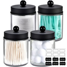 4 Pack Glass Apothecary Jars Bathroom Vanity Storage Organizer Set-Qtip Dispe...