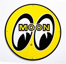 14" Wide Mooneyes Round MOON Yellow Logo Metal Sign Traditional Version MG723SS