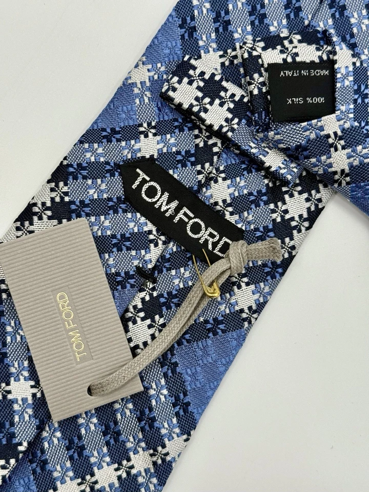Corbata de seda jacquard tejida azul TOM FORD NUEVA CON ETIQUETAS de 4” de ancho hecha en Italia - nueva con etiquetas Foto 2 de 3