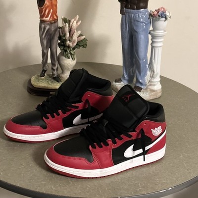 Jordan Air Jordan 1 Mid Bred Leather High-Top Sneakers Black Red White