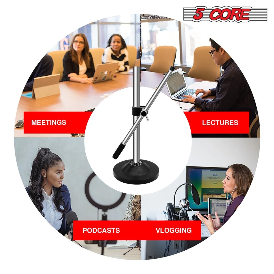 5Core Mic Stand Adjustable Desk Boom Microphone Stands Pedestal Para ...