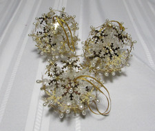 Lot 3-Vintage Christmas Push Pin Beaded Ornaments Retro Tree Decor PLEASE READ