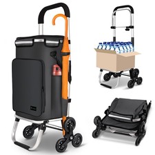 Folding Shopping Trolley on 6 Wheels, Aluminium Lightweight Shopping Cart with I