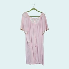 Vtg Kelly Reed 3XL Pink Button Up Robe Nightgown Pearlescent Button 1 Missing