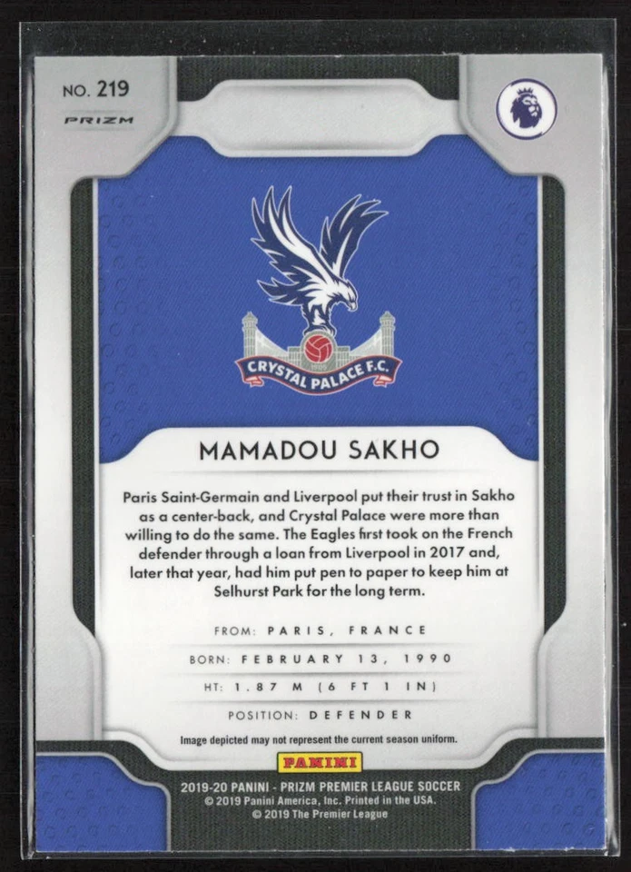 2019-20 Panini Prizm Premier League Red White and Blue Mamadou Sakho #219 - Image 2 of 2